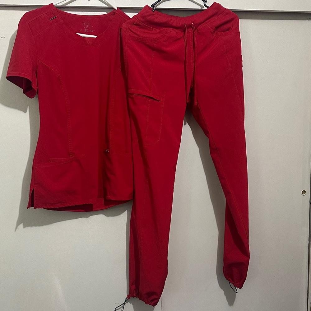 Women's Scrubs Red Shirt And Pants Set